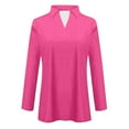 thumbnail image 3 of XUELUO Boho Tops For Women Autumn Winter Solid Color Lapel V Neck Long Sleeve Fashion Casual Shirts For Women T-shirts Holiday Wear,Pink,M, 3 of 3