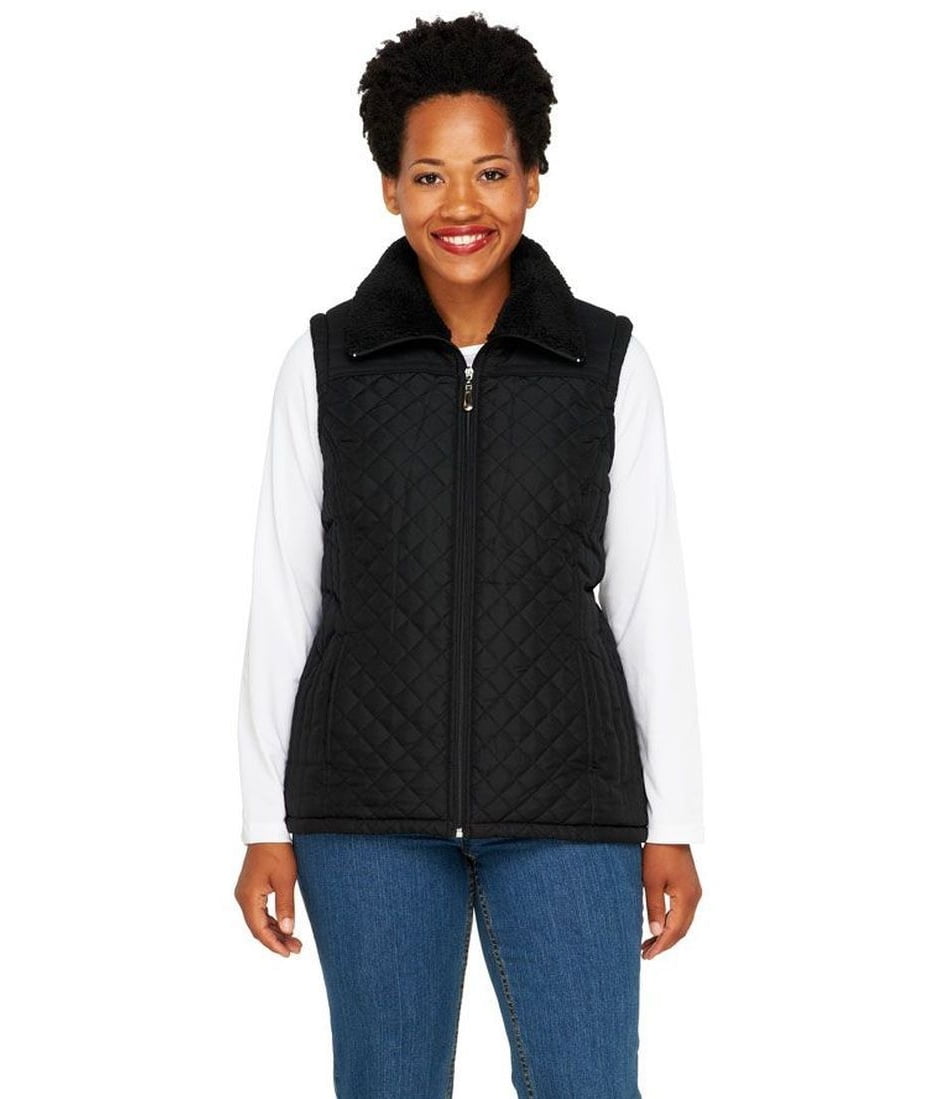 Denim & Co Zip Front Quilted Vest Faux Sherpa Lining A259644 - Walmart.com