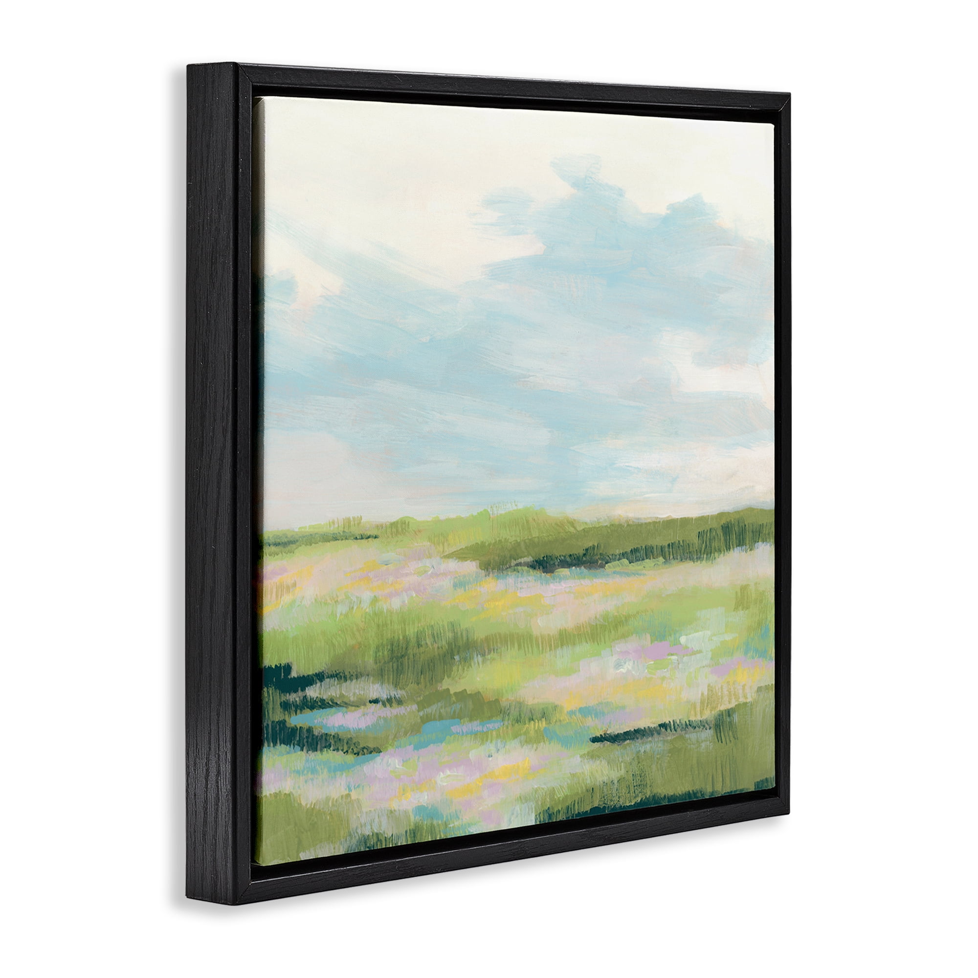 Stupell Industries Brushed Meadow & Sky Landscape & Nature Painting Black Floater Framed Canvas Art Print Wall Art, 18 x 18