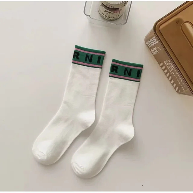 Alphabet Print Sports Fashion Socks New Colorblocking Socks Pure Cotton Comfortable Soft Thin Breathable Casual 03 One Size
