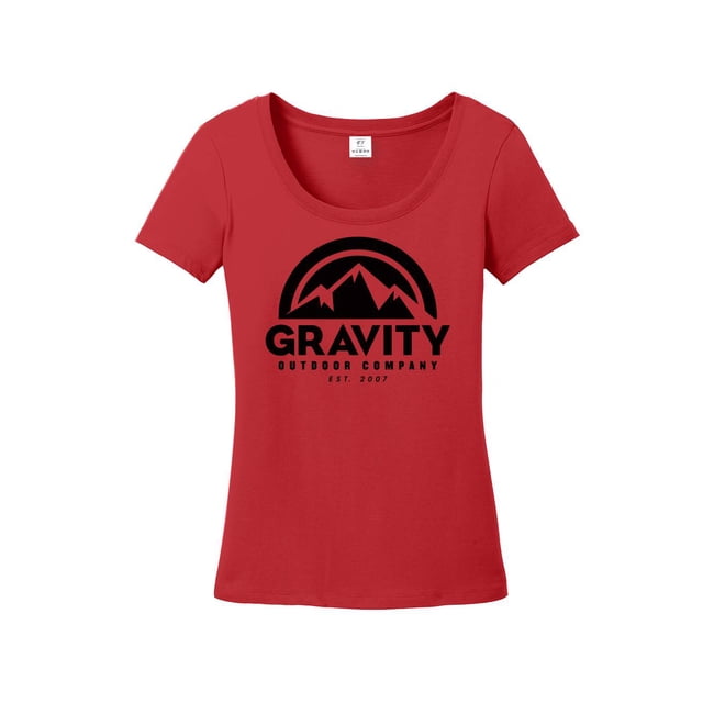 Womens Gravity Outdoor Co. Scoop T-Shirt - Black Logo - Classic Red - Large