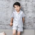 thumbnail image 4 of Ruyang 2-Piece Summer Pjs for Boys Girls Satin Button Down Tshirt Sets Short Sleeve Top & Shorts Silk Pajamas Outfits, 4 of 6
