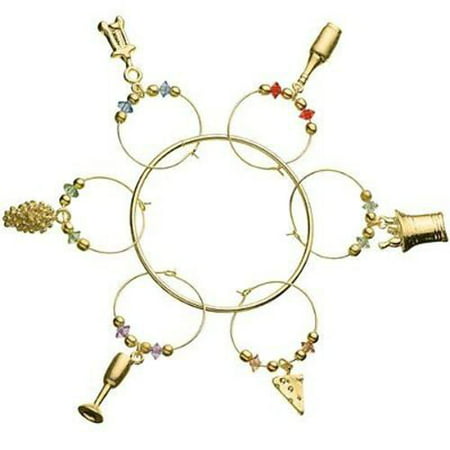 Prodyne Metalla Gold Wine & Cheese Wine Glass Charms / Drink Markers - Set of