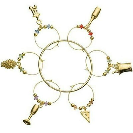 Halloween Wine Charms - Prodyne Metalla Gold Wine & Cheese Wine Glass Charms / Drink Markers - Set of 6