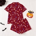 thumbnail image 4 of Tisuna Halloween Pajamas Set For Kids Girls Comfort Fit Skeleton Print Short Sleeve Tops And Shorts Sleepwear Toddler And Teens Children Festival Party Homewear Set Size 3-4 Years Brick Red, 4 of 9