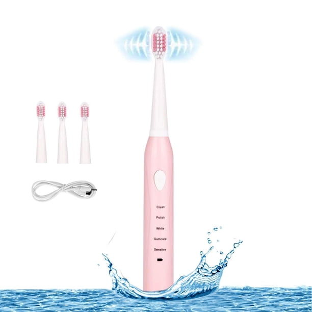 Cepillo de dientes eléctrico sónico con 4 cabezales de repuesto gratuitos incluidos como regalo Ideal para adultos, niños y parejas Cepillo de dientes resistente al agua con carga rápida USB Ormromra LRWJ490-2