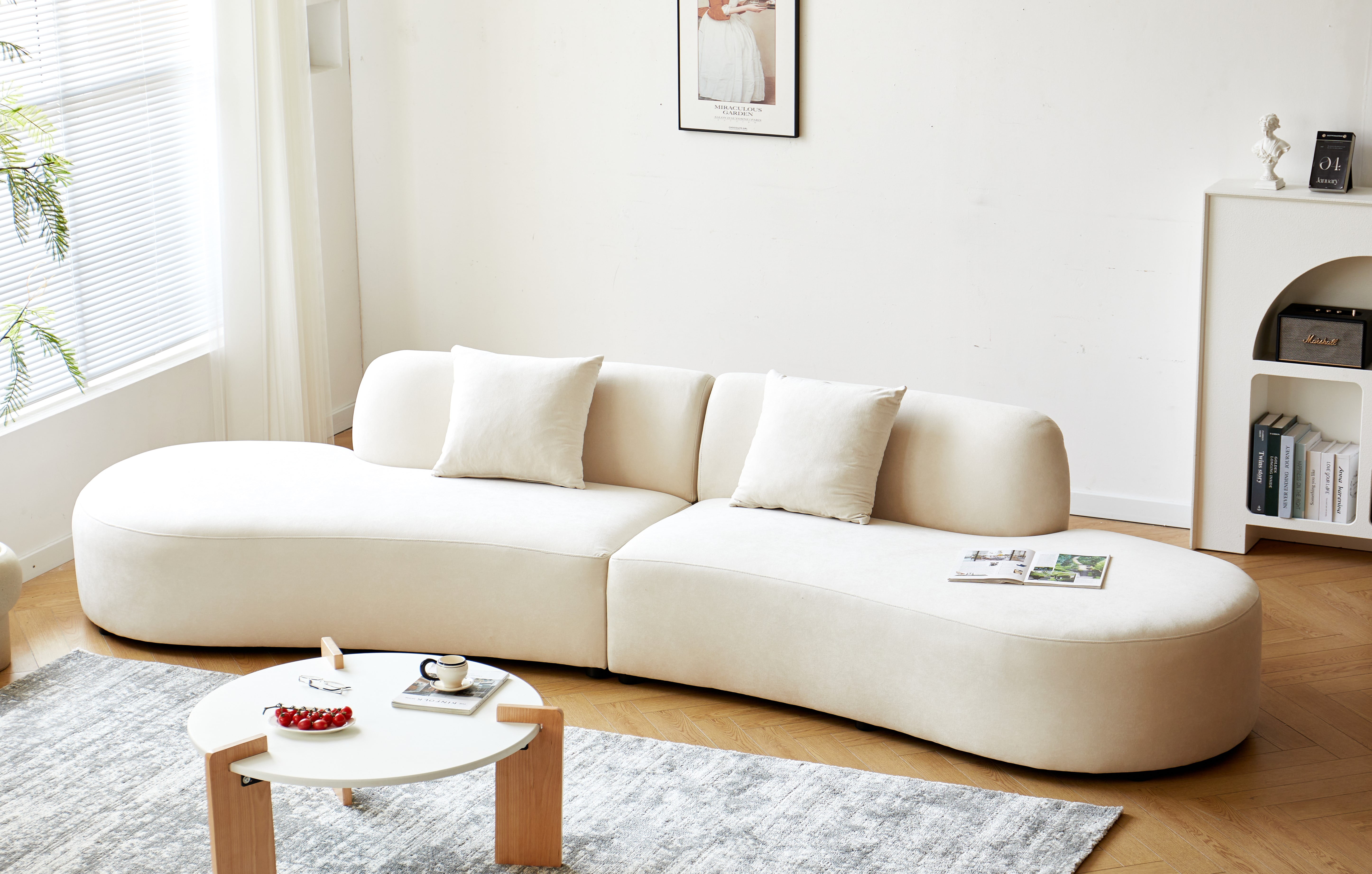 US Pride Furniture 132.3 inch Large Size Half Moon Design Curved 6-Seat Sofa with High-Density Foam Filled Ivory