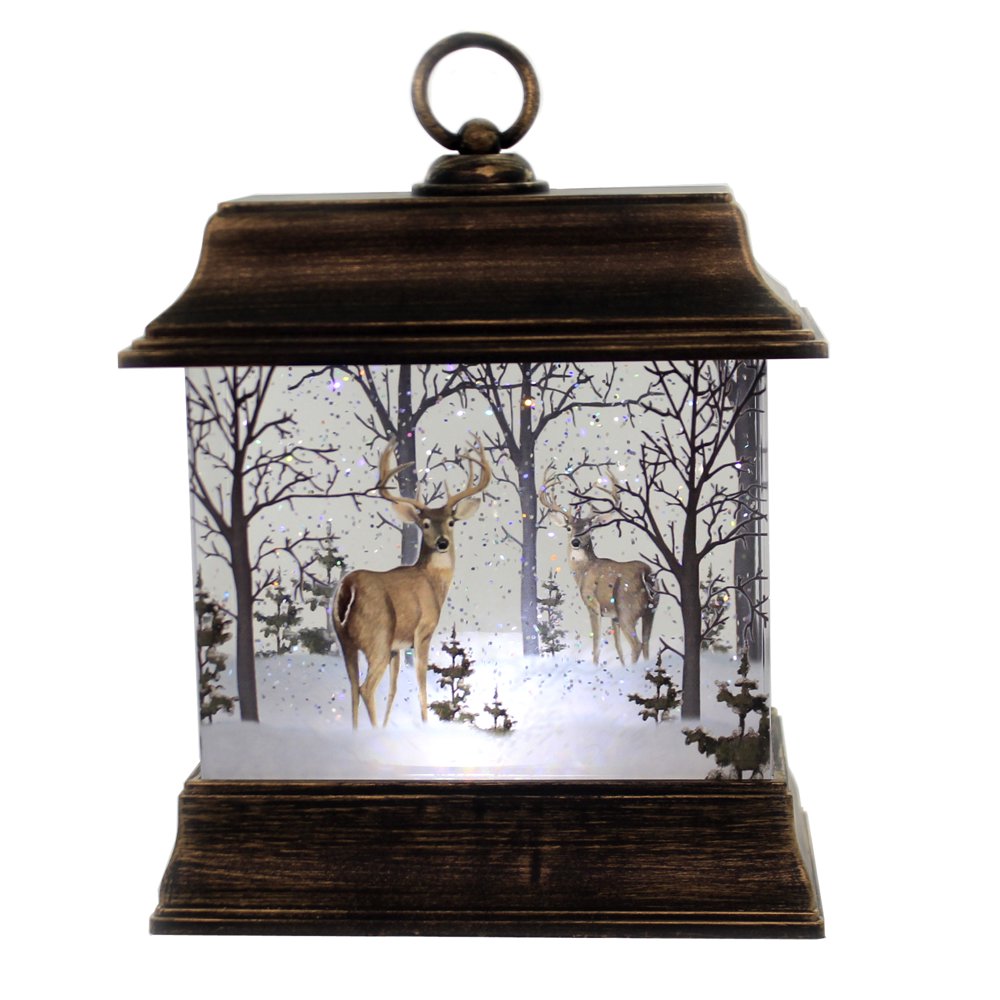 Christmas DEER LANTERN Plastic Lighted Blower Winter Scene 132735