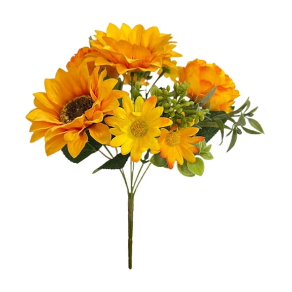 Artificial Flowers, 6 Head Fake Flowers Sunflowers Small Silk Flowers Faux Florals Arrangements Fake Bouquet for Home Decor Indoor Table Centerpiece Bridal Wedding Decor 12.6"