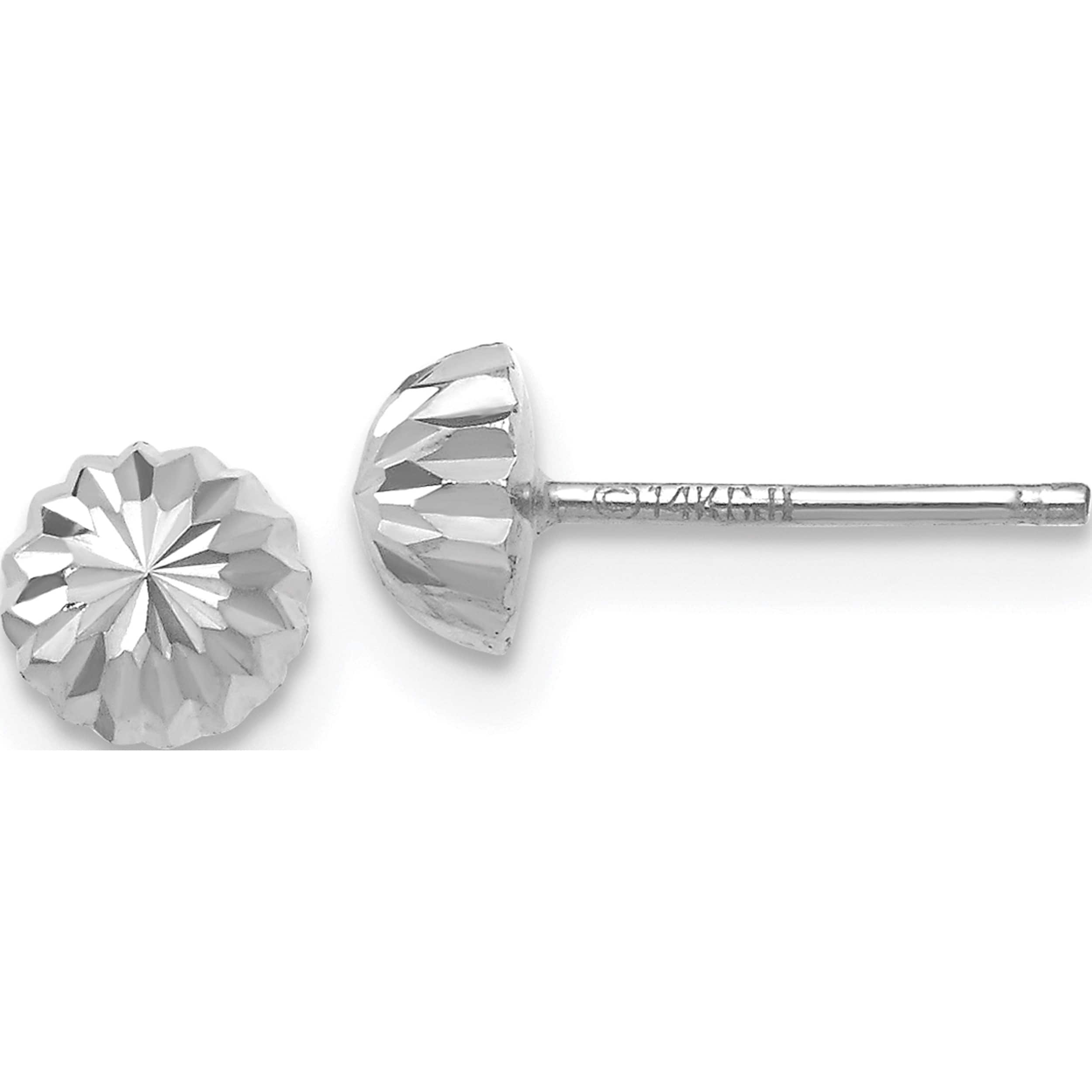 14K White Gold Polished & DiamondCut Half Ball Post Earrings (5 X 5