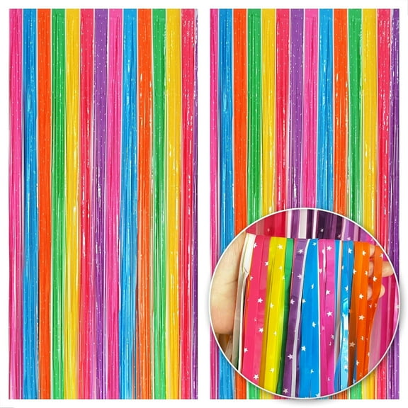 LQQBOX Sparkling Rainbow Fringe Curtain - 3.28x8.2 Feet, 3 Pack Sparkling Rainbow Foil Curtain for Rainbow Party Decorations Rainbow Backdrop Rainbow Streamers for Candyland Party Decorations