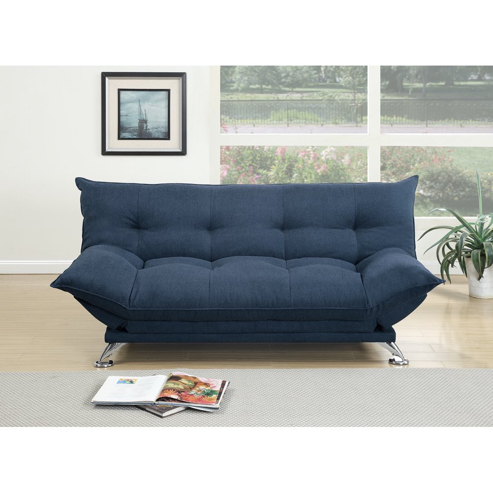 Velvet Fabric Cushiony Adjustable Sofa In Blue