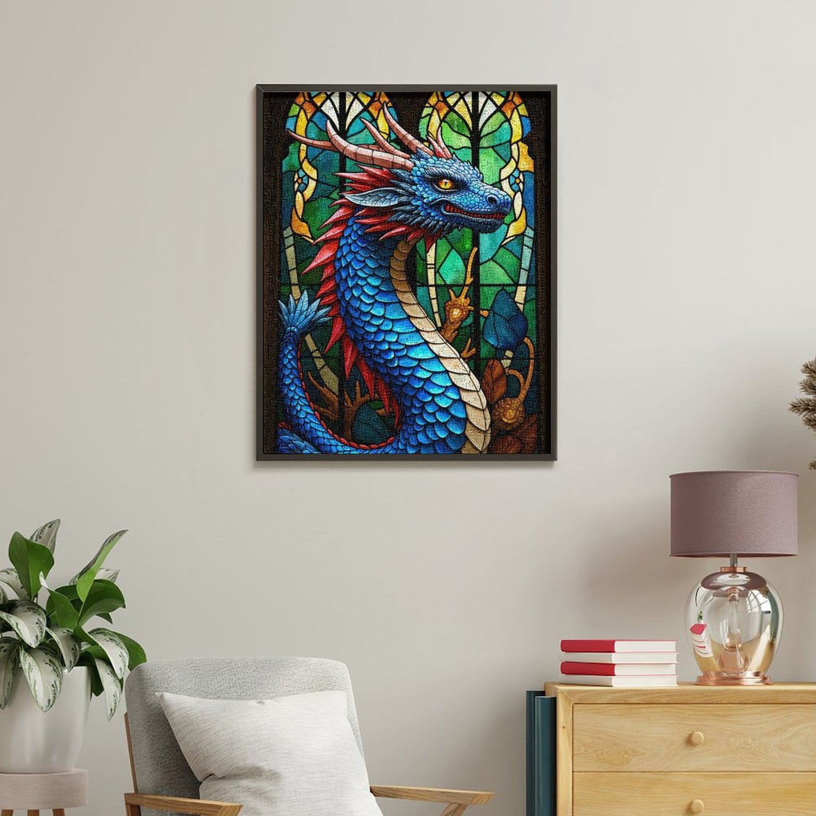 Paint By Numbers Kit for Adults Beginner - DIY Blue Dragon Stained Glass Art Canvas Painting Kits for Adults, Frameless Paint By Number for Adults for Home Wall Decor 16x20 Inch
