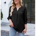 thumbnail image 4 of Eashery Chiffon Tops for Women Long Sleeve Silk Button Down Shirts V Neck Chiffon Blouses Colorblock Chiffon Shirts Long Sleeve Spring Top Womens Chiffon Blouses (Black,S), 4 of 5