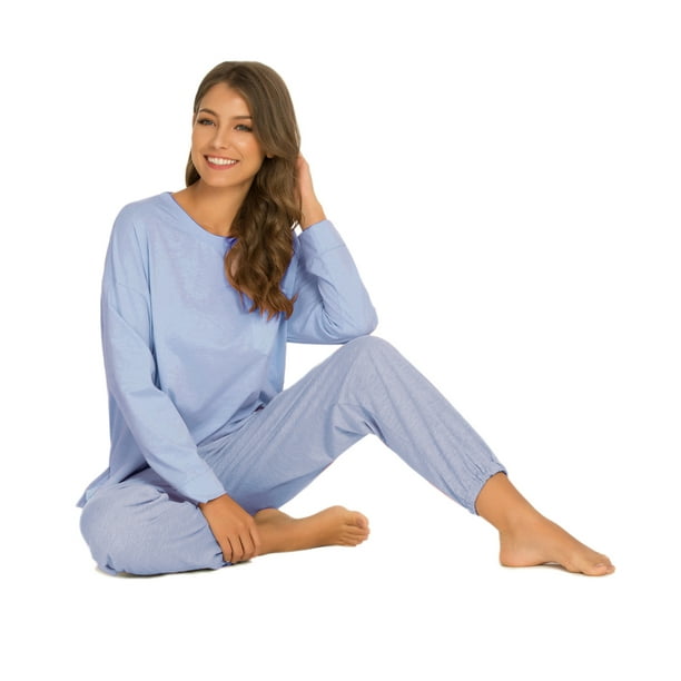 Mint Limit Mintlimit Women s Cotton Long Sleeve Plus Size Pajamas Set Sleepwear Solid Color Lounge Nightwear Blue M Blue