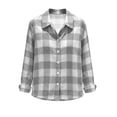 thumbnail image 4 of Women's Gingham Plaid Button Down Shirt Oversized Lapel Collar Long Sleeve Tunic Blouses Lightweight Soft Blouse Tops Casual Streetwear Gray, 4 of 6