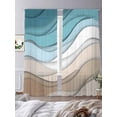 thumbnail image 3 of Turquoise Brown Semi Sheer Window Curtains 84 Inches Long, Teal White Geometric Gradient Stripes Rod Pocket Voile Silky Chiffon Curtain Light Filtering Drapes for Living Room, 52"x84", 2 Panels, 3 of 9