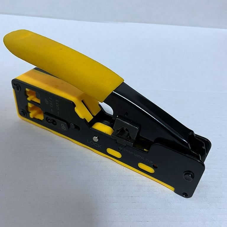 CAT5 CAT6 Pass Through Crimper Crimping Tool for Standard RJ45 RJ12  Connectors CAT6A Shielded Modular Plugs,Yellow 