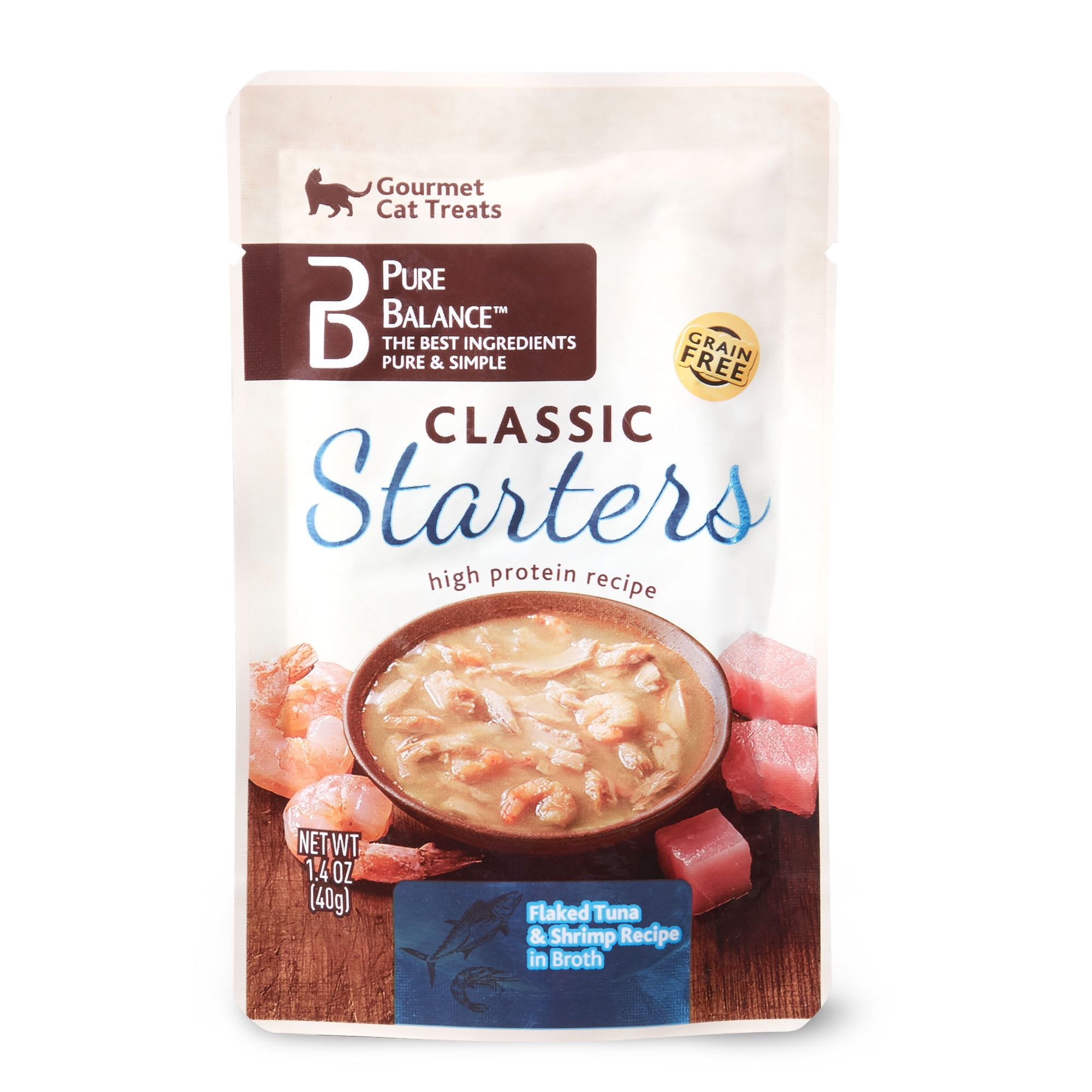 Pure Balance Classic Starters Gourmet Cat Treats Shredded Chicken Beef in Broth 1.4 oz 5 Pack Walmart