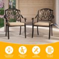 thumbnail image 5 of 2 Piece Patio Dining Chairs with Cushions, Outdoor All-Weather Cast Aluminum Chairs with Armrest, Patio Bistro Dining Chair Set of 2 for Garden Deck Backyard, Antique Bronze, 5 of 9