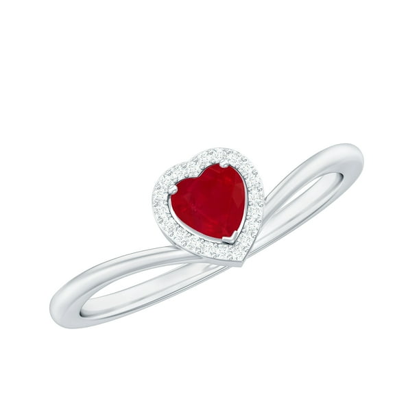Rosec Jewels Natural Ruby Heart Promise Ring for Women - AAA Quality - Ruby Diamond Ring - Ready to Gift for Valentines Day, 925 Sterling Silver, US 4.00