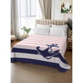 thumbnail image 2 of Anchor Pink King Size Flat Sheet, Wrinkleproof & Fadeproof Cooling Flat Bed Sheet Only, Modern Navy Blue White Striped Nautical Breathable Soft Bedding Top Sheets 105 x 98 Inches, 2 of 8