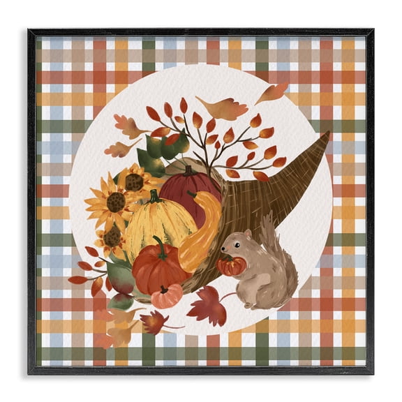 Stupell Industries French Country Abundant Harvest Tartan Cornucopia Black Framed Giclee Art, 17 x 17, by Laura Konyndyk