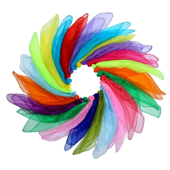 MODANU 24 Pcs Scarves for Kids Play 23.6 x 23.6 inch Juggling Scarves Dance Scarves Play Scarves Magic Trick Silk Scarves Movement Scarves Rhythm Scarves Rainbow Scarf Colorful Scarves for Music