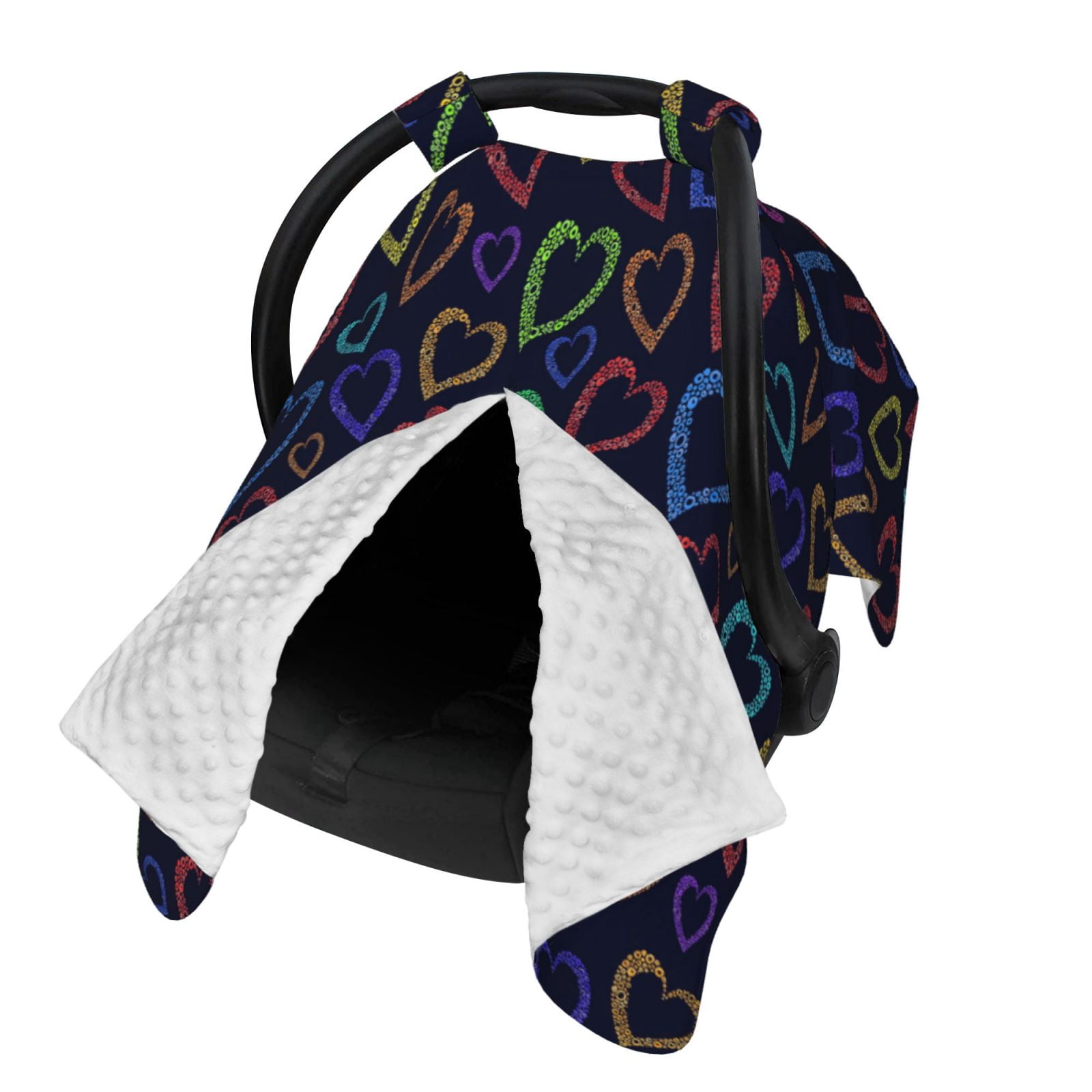 Naloa Colored Hearts Baby Car Seat Cover, Breathable Baby Carrier Cover, Multiuse Baby Carrier Cover & Nursing Breastfeeding Cover