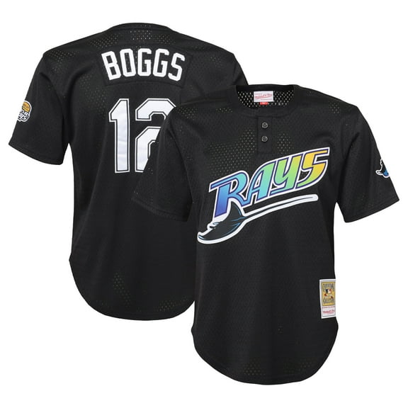 Youth Mitchell & Ness Wade Boggs Black Tampa Bay Rays Cooperstown Collection-Mesh Batting Practice Jersey