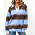 thumbnail image 5 of Women Oversized Striped Polos Sweatshirt Color Block Lapel Collared Pullover Tops Striped Long Sleeve Rugby Casual Loose Shirts, 5 of 10