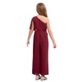 thumbnail image 3 of Linjinx Kids Girls Wide Leg Flared Rompers One Shoulder Ruffle Jumpsuit Wedding Pageant Gown Overalls Burgundy 6, 3 of 6