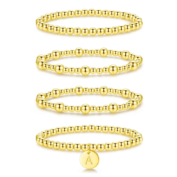 APSVO 18K Gold Plated Initial Beaded Bracelets for Women Charms Stackable Letter A Chain Bracelet Set Birthday Graduation Mothers Day Jewelry Gifts Teen Mom Her Girlfriend Adults Wife Daughter Ideas