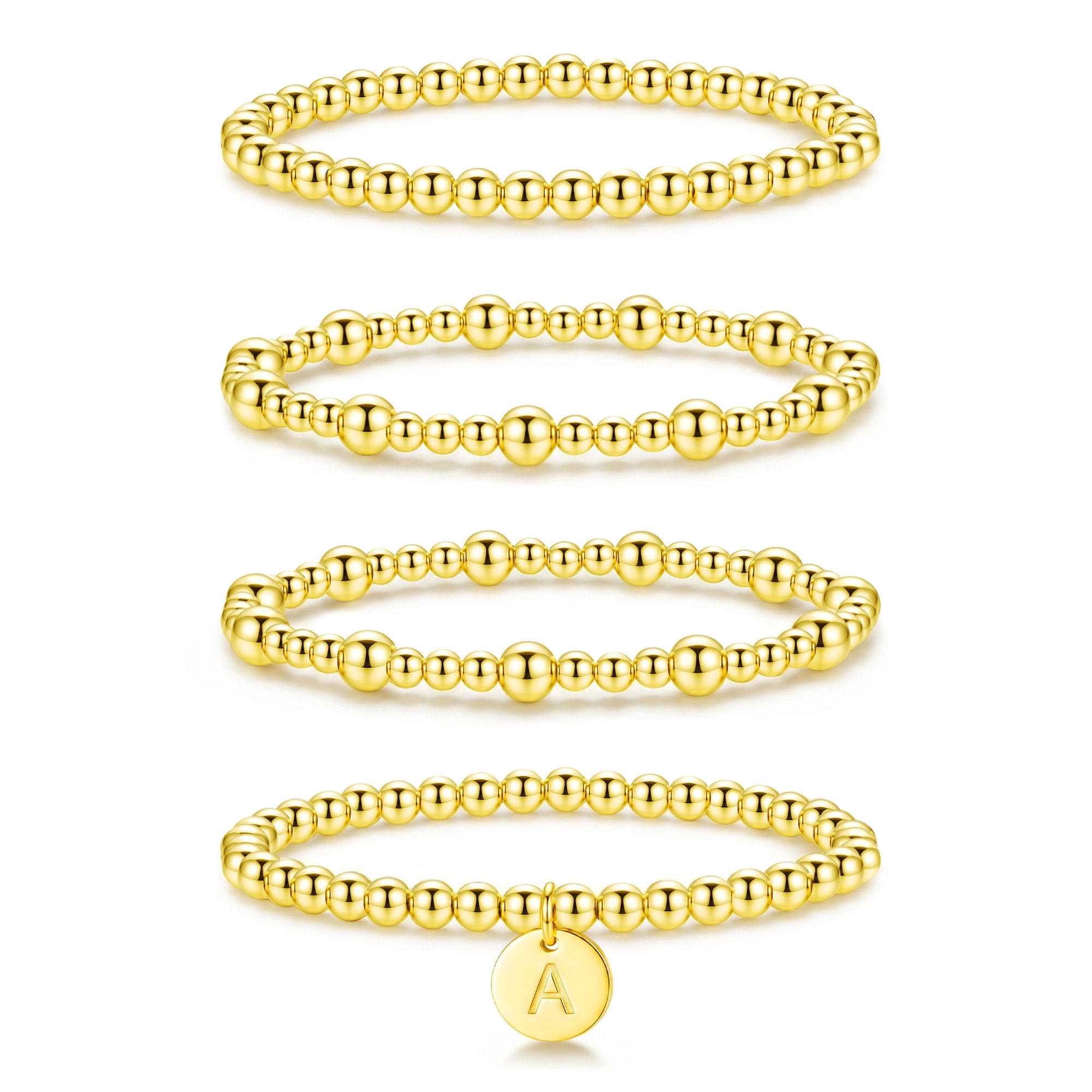 APSVO 18K Gold Plated Initial Beaded Bracelets for Women Charms Stackable Letter A Chain Bracelet Set Birthday Graduation Mothers Day Jewelry Gifts Teen Mom Her Girlfriend Adults Wife Daughter Ideas