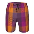 thumbnail image 4 of Kll Purple Yellow Buffalo Plaid Men'S Casual Summer Beach Shorts Hawaiian Shorts With Pockets-Small, 4 of 9