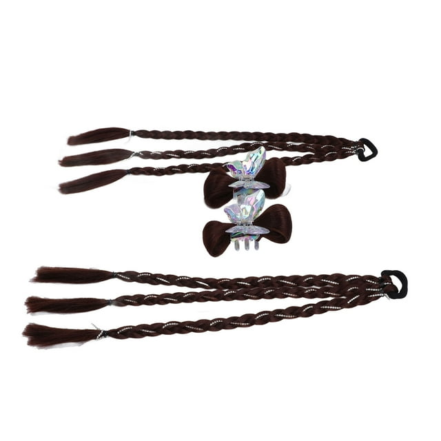 Hair Extension, Braid Hair Extension Easy To Use 2 Pcs with 2 Bow Wig Clips for Styling Deep Brown,Light Brown