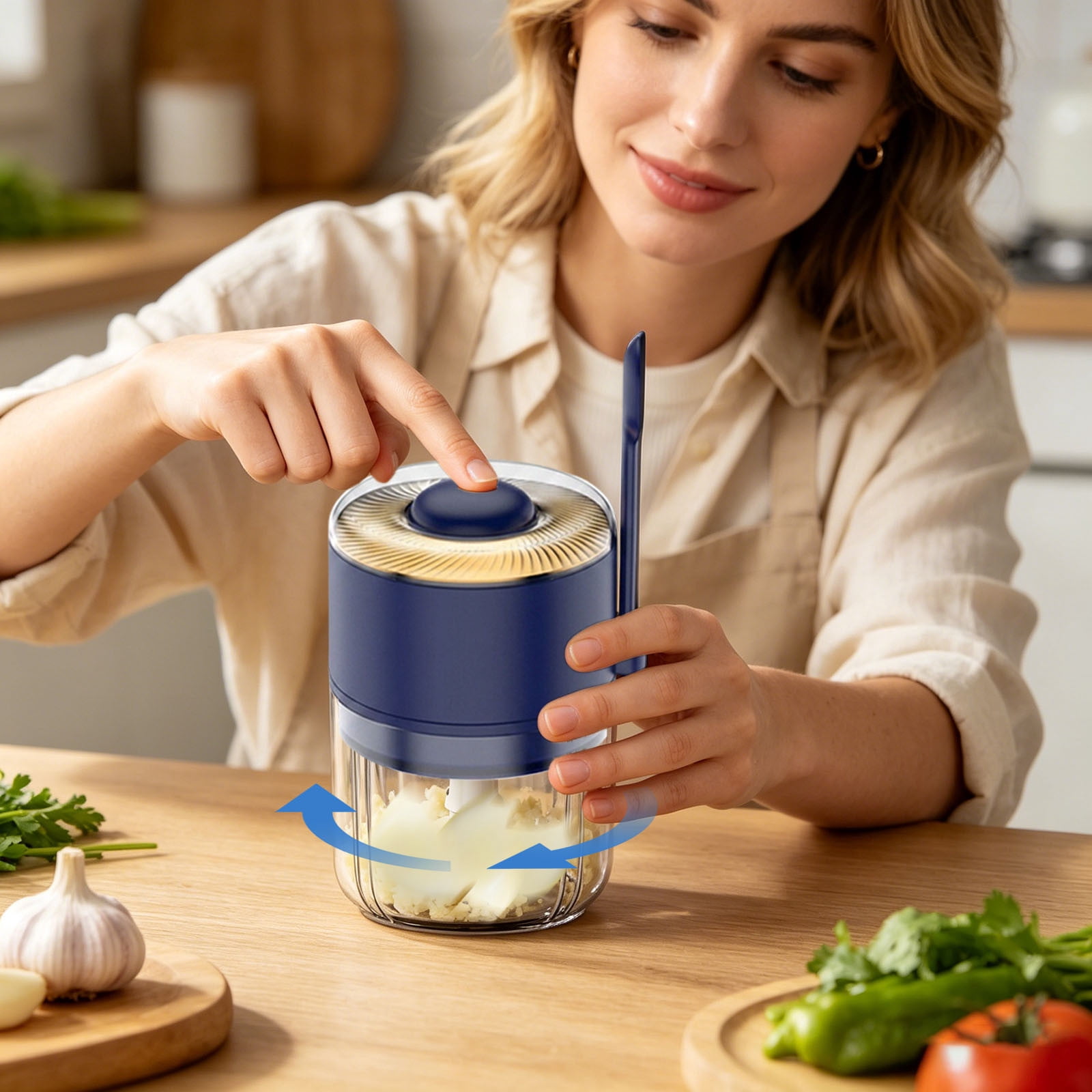 Wireless Garlic Chopper with Stainless Steel Blades Cordless Electric Mini Food Processor USB Rechargeable Kitchen Gadgets for Garlic Onion Veggies Home Kitchen and Travel