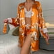 thumbnail image 4 of Gibobby Pijamas de seda Camisón sexy de encaje para mujer, cárdigan, pijama albornoz (Anaranjado, L), 4 of 5