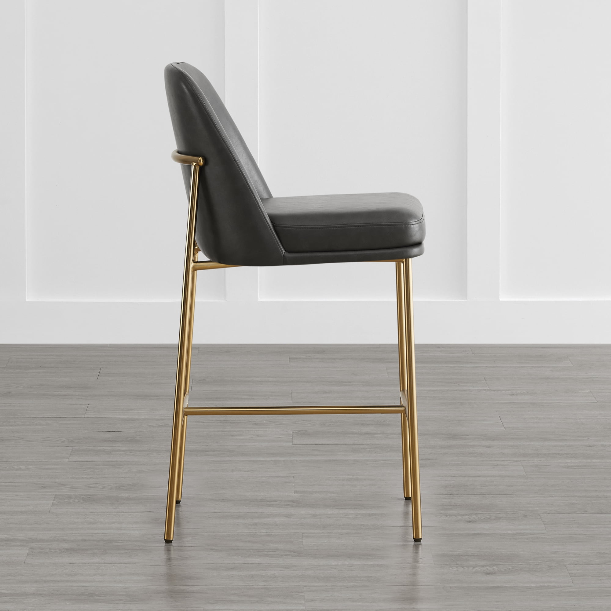 Spruce & Spring Modern 27-Inch Contemporary Counter Stool Set with Upholstered Seat and Metal Frame Set of 2, Retro Grey Faux Leather