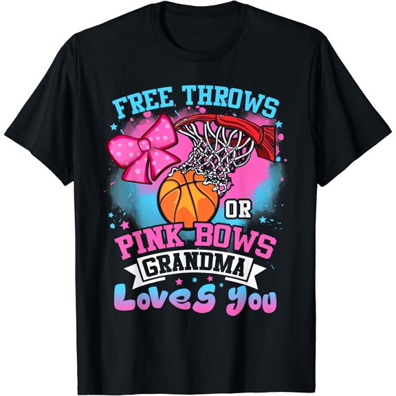 Free Throws or Pink Bows Grandma Loves You Gender Reveal T-Shirt