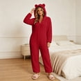 thumbnail image 4 of Karymi Sleepwear for Women Cable Knit Fleece Hooded Onesie Pajamas, Zip Front , Long Sleeve, Plush One Piece Loungewear, Cute Bear Ear Hood, Warm Winter Home Sleepwear, 4 of 9