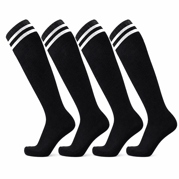 FLORNIX Soccer Socks Youth Black 2 Pairs,Solid Striped Knee High Tube Football Athletic Socks for Boys Girls Teen