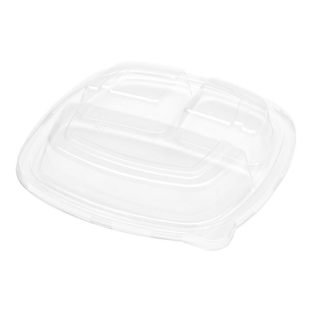 Pulp Tek Square Clear Plastic Dome Lid - Fits 3 Compartment Bagasse Salad Plate - 100 count box