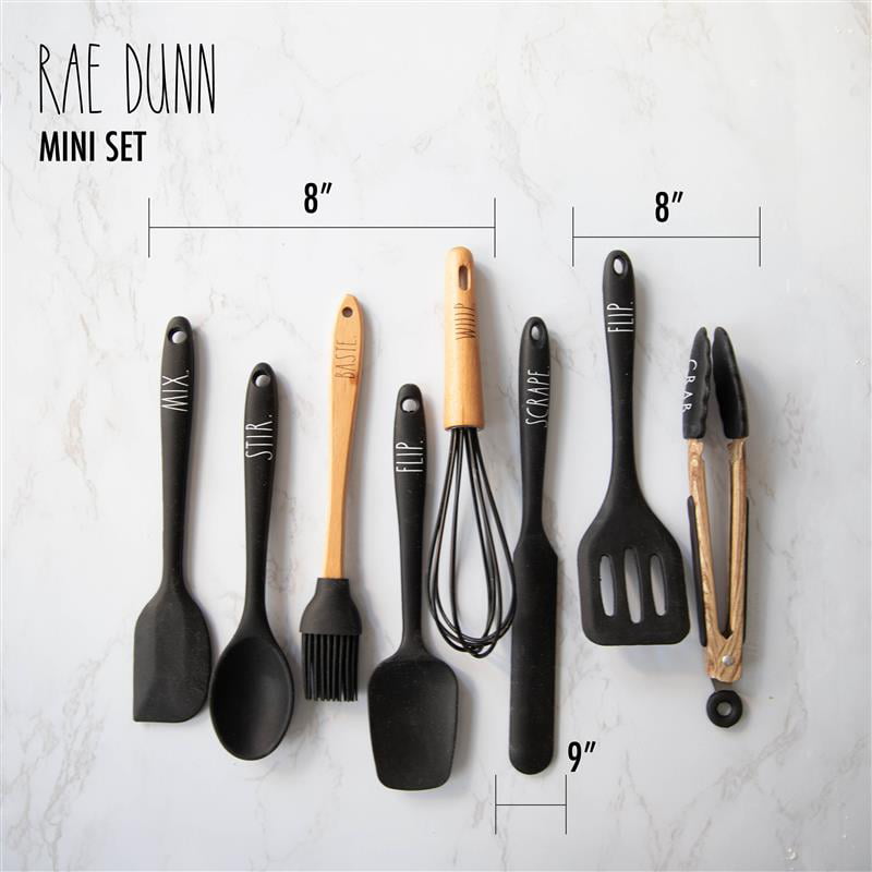 Cook with Color Rae Dunn Everyday Collection 5 Piece Mini Kitchen Utensil Set- Silicone Kitchen Tools with Beechwood Handles- (White)
