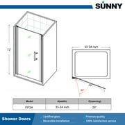 Sunny Shower Hinged Frameless Pivot Matte Black Shower Door 34 in. W x 72 in. H 1/4 in. Glass