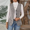 thumbnail image 2 of Women's Button Up Corduroy Vest V Neck Slim Fit Tops with Pockets Sleeveless Trendy Blazer Jackets Lightweight Coats Winter Snap Gilet Warm Outerwear Casual Waistcoats, 2 of 8