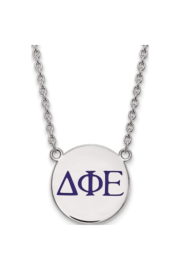 Sterling Silver S. Rh-P Logoart Delta Phi Epsilon Large Enl Pend With Necklace (18 X 19) Made In United States ss028dph-18