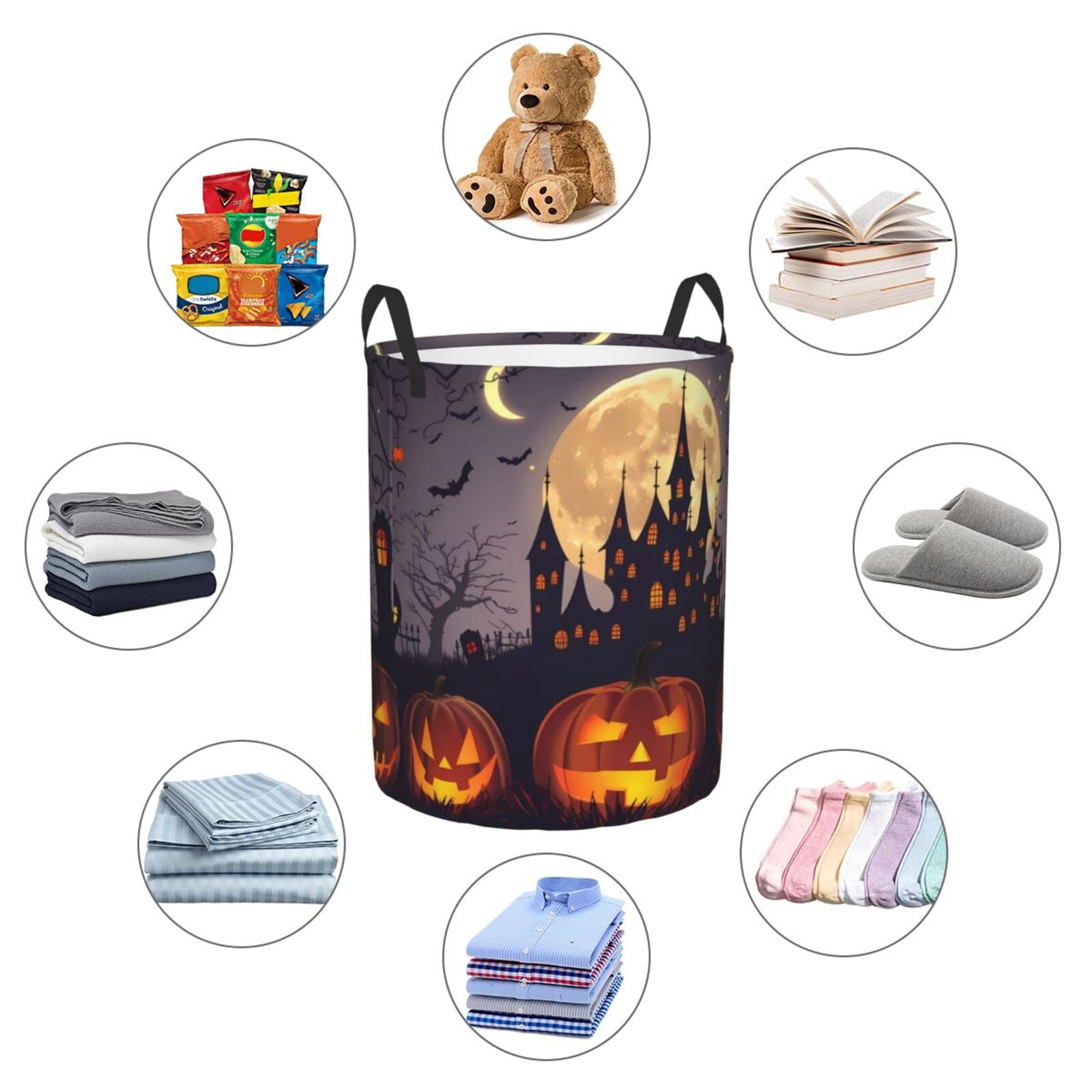 Large Laundry Basket with Handles - Halloween Haunted Pumpkin Castle Kids Baby Dirty Clothes Laundry Hamper for Bedroom Aesthetic