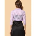 thumbnail image 4 of AllegK Cárdigan elegante con cuello con volantes pamujer, top de encogimiento de hombros con encaje floral transparente PúrpuS, 4 of 5