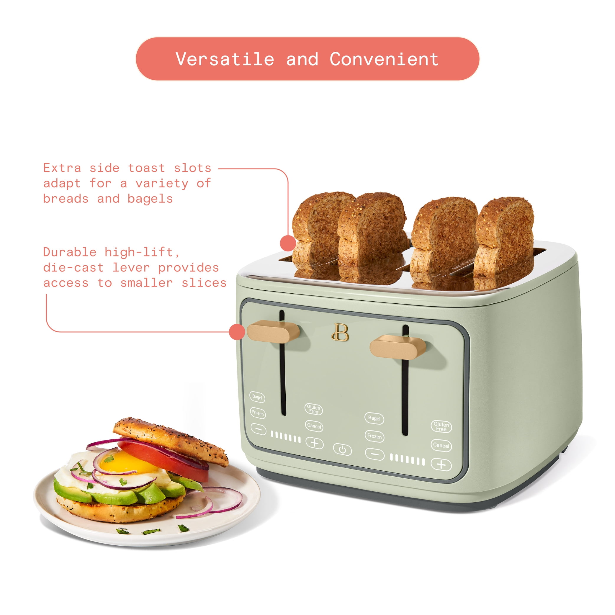 Beautiful 4 Slice Toaster, Sage Green